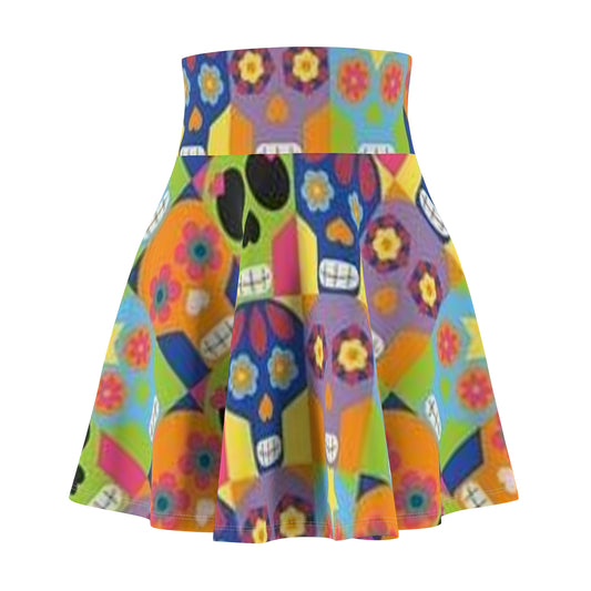 Colorful Sugar Skull Women's Skater Skirt - Perfect for Festivals & Celebrations