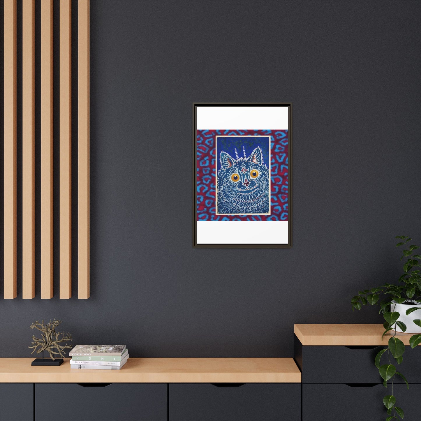 Colorful Cat Framed Matte Canvas Art - Whimsical Home Decor