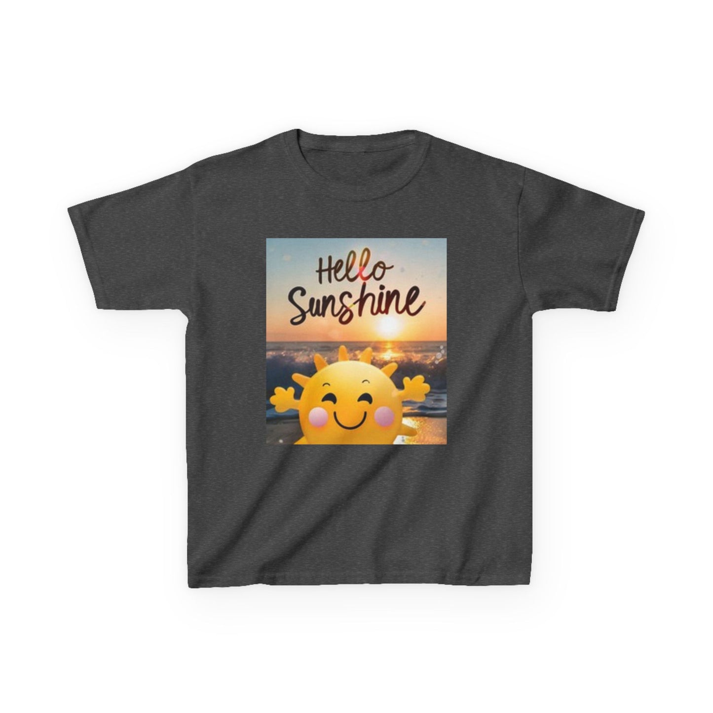 T-shirt enfant - « Bonjour soleil » et motifs cœurs colorés - Tenue d'été amusante et ludique