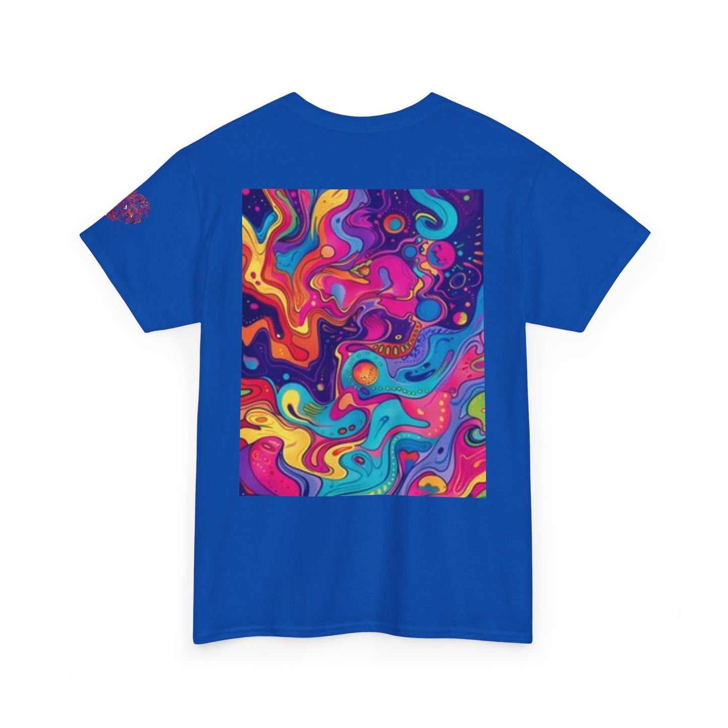 Camiseta unisex de algodón grueso con estampado artístico colorido - Diseño abstracto vibrante 