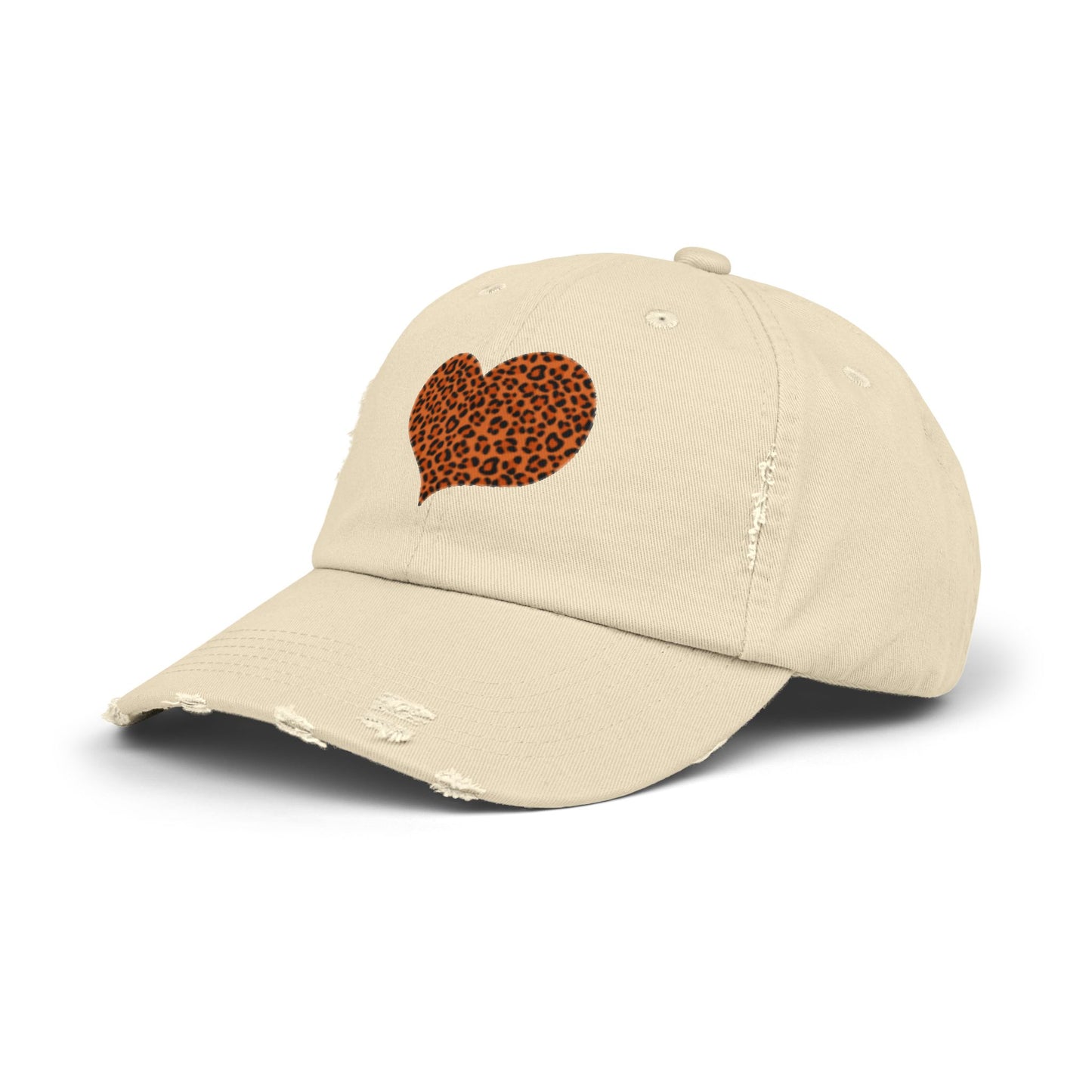 Leopard Heart Distressed Unisex Cap - Trendy Casual Headwear for Every Occasion