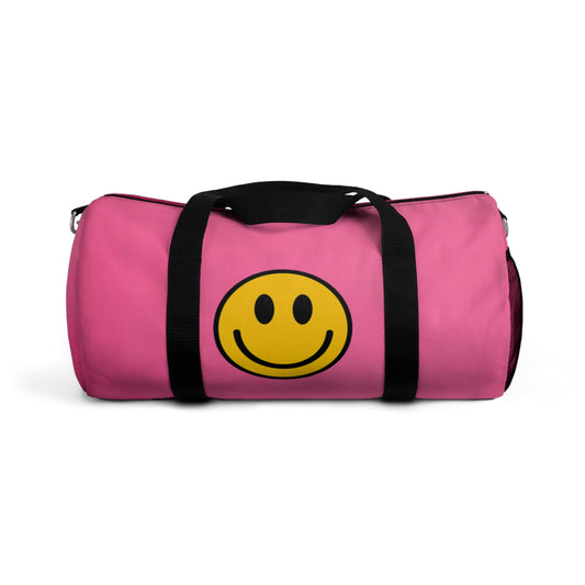 Happy Face Pink Vibe Duffel Bag, Gym Bag, Travel Bag, Weekend Getaway, Smiley Face Design, Perfect for Fitness and Fun