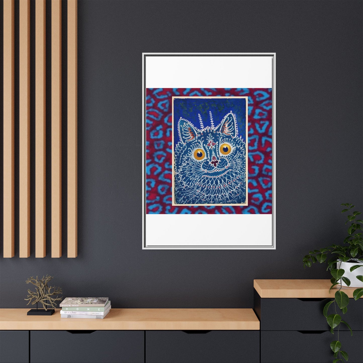 Colorful Cat Framed Matte Canvas Art - Whimsical Home Decor
