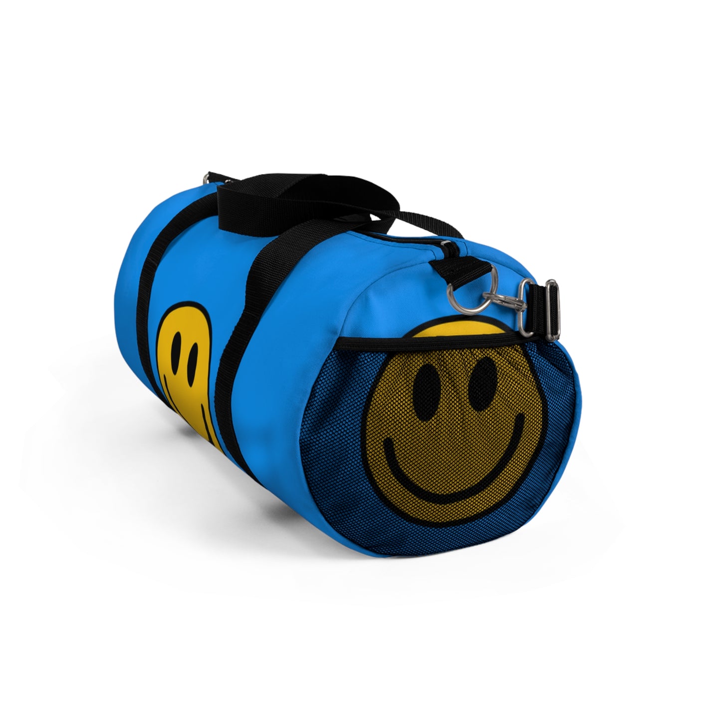 Vibrant Blue Smiley Face Duffel Bag for Travel, Gym, Weekend Getaways, Sports, Overnight Stays, Includes Custom Design Options
