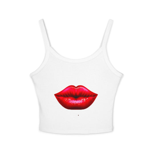 Elegante camiseta sin mangas con tirantes finos para mujer con un llamativo diseño de labios: perfecta para el verano y para salir por la noche.