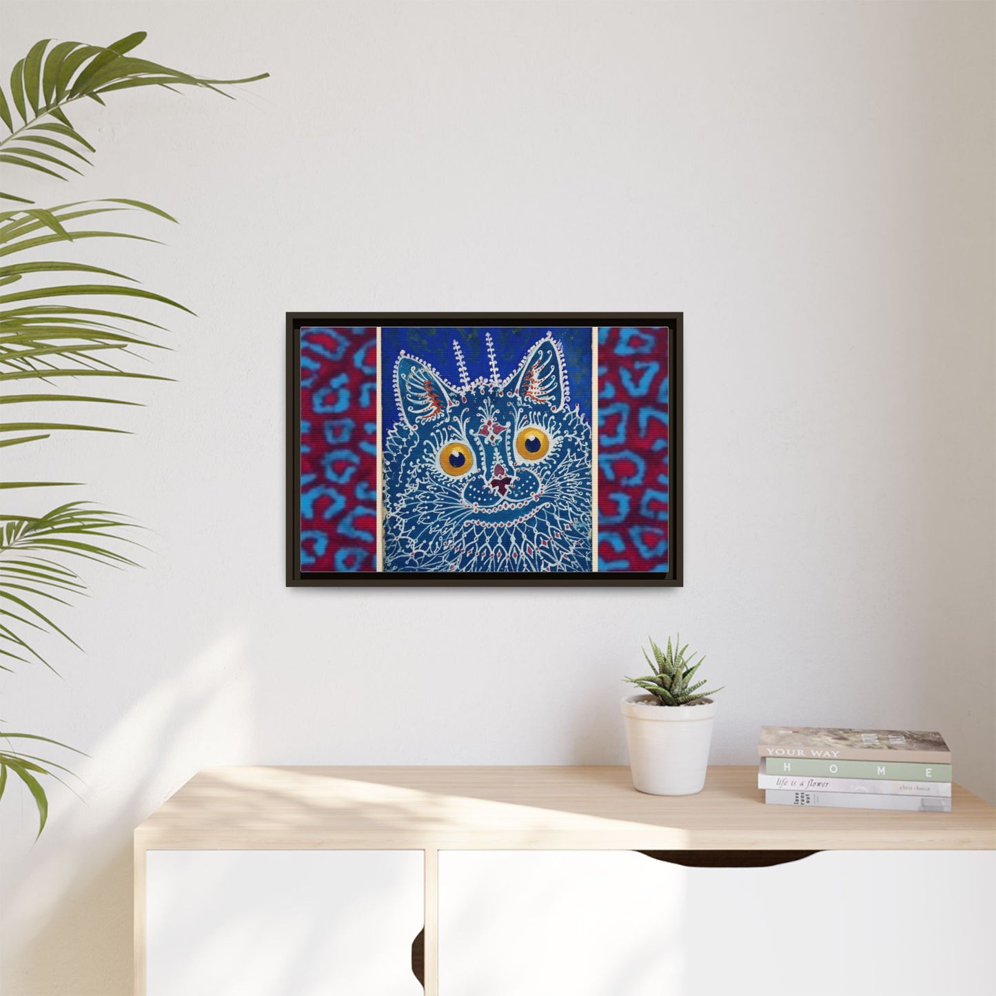 Colorful Cat Framed Matte Canvas Art - Whimsical Home Decor