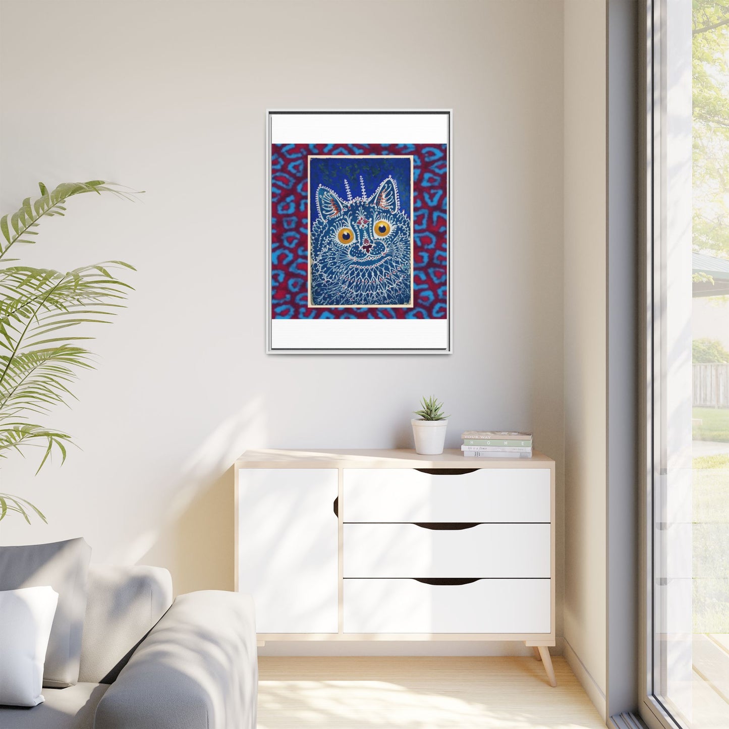Colorful Cat Framed Matte Canvas Art - Whimsical Home Decor