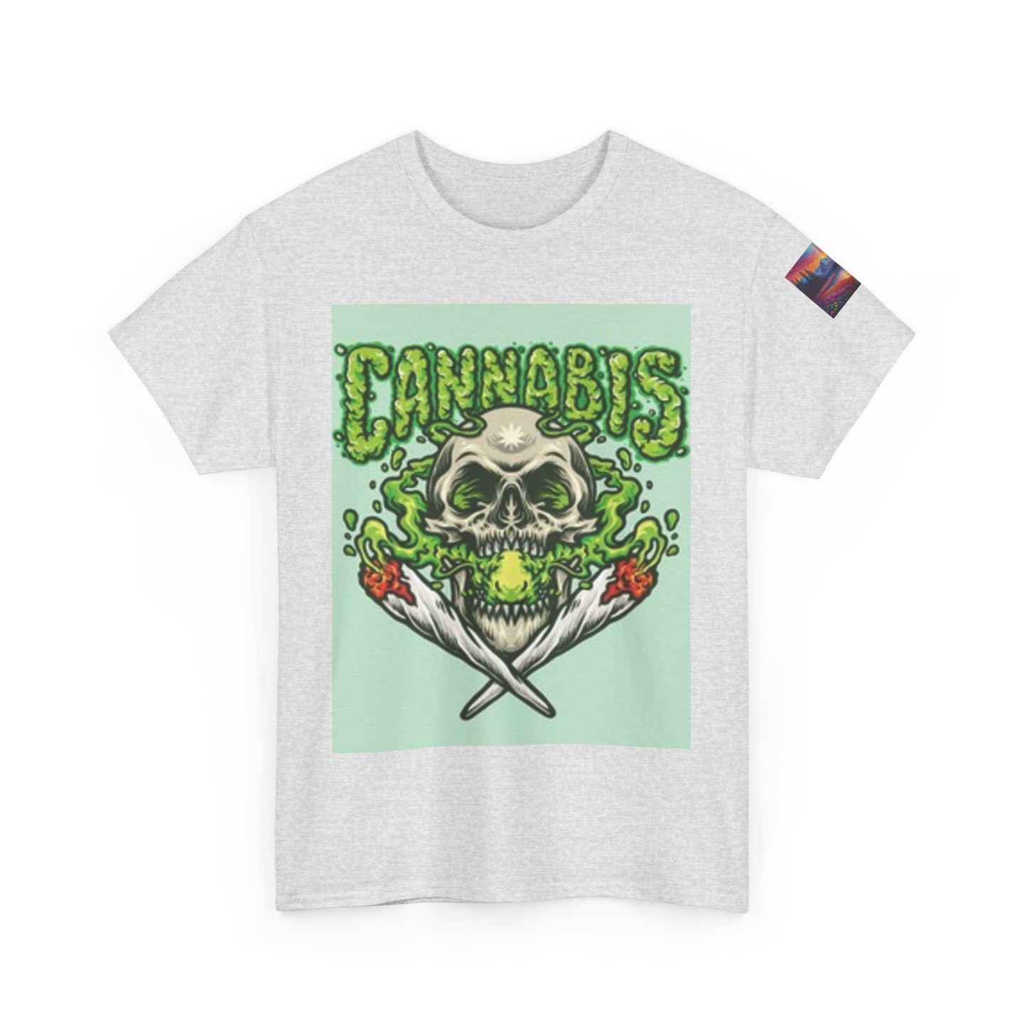 Cannabis Skull Heavy Cotton Tee, Unisex Cannabis T-Shirt, Grunge Vibe Shirt, Halloween Costume, Streetwear