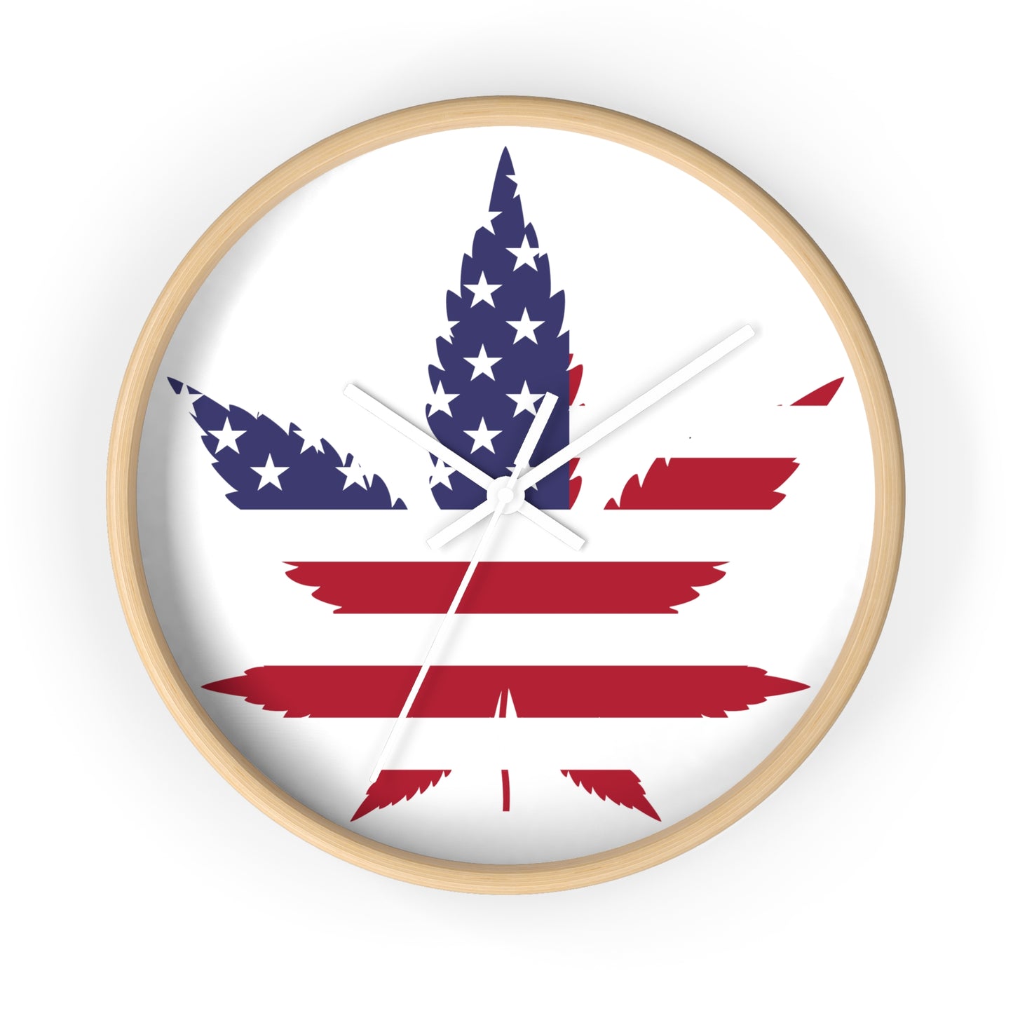 Wall clock Red White Blue Marijuana Leaf