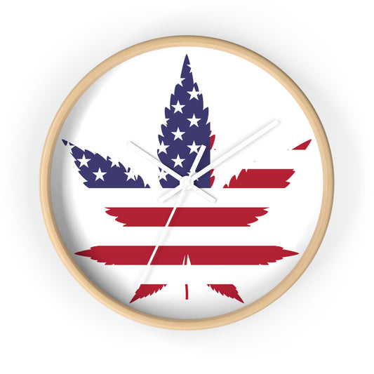 Wall clock Red White Blue Marijuana Leaf