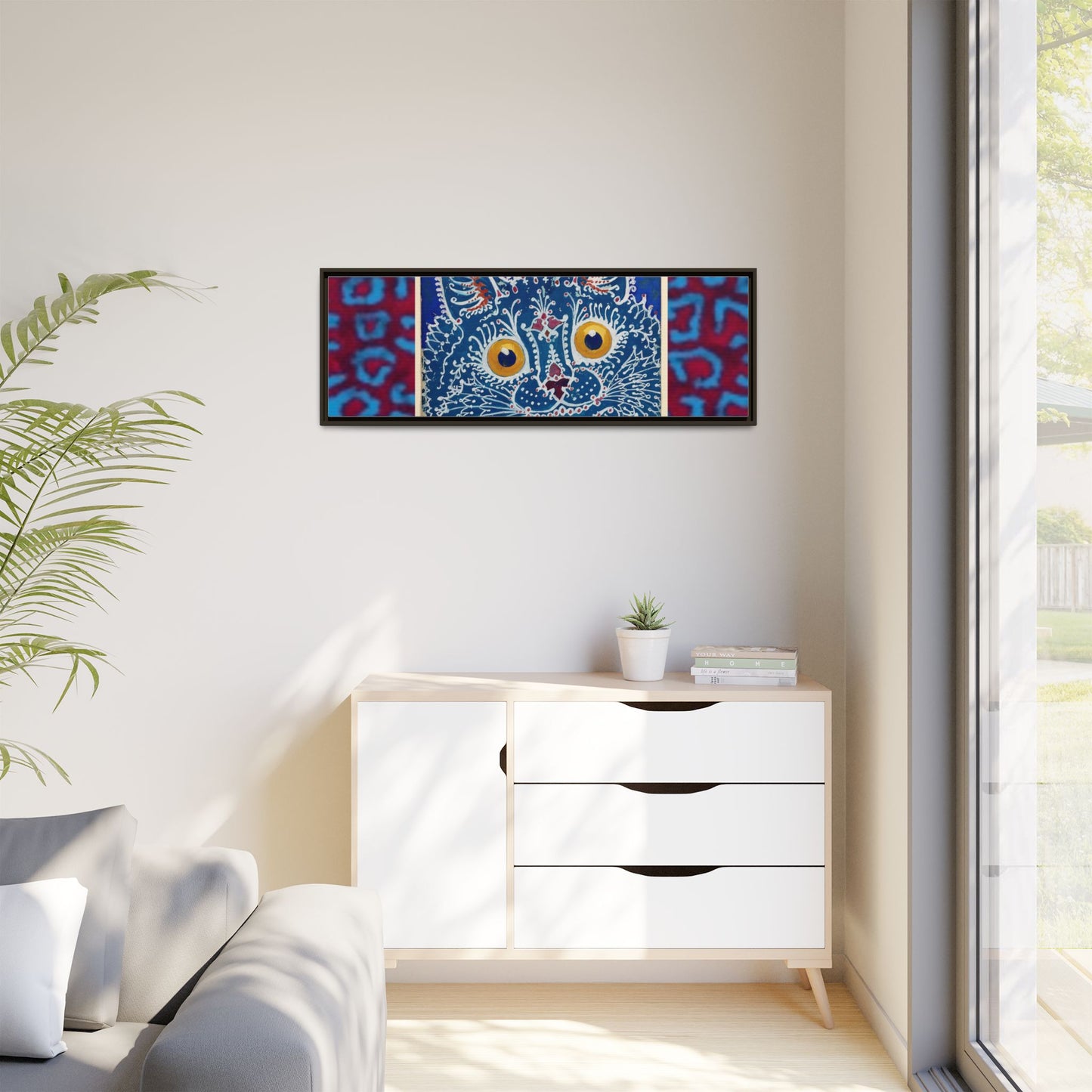 Colorful Cat Framed Matte Canvas Art - Whimsical Home Decor