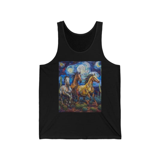 Camiseta unisex de tirantes Starry Night Horses: camiseta con gráficos artísticos para amantes de los caballos 