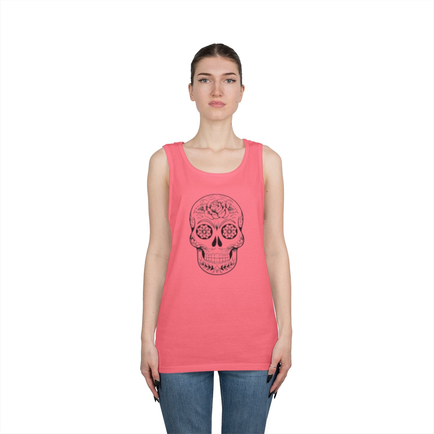 Skull Design Unisex Heavy Cotton Tank Top - Perfect for Festivals & Everyday Wear