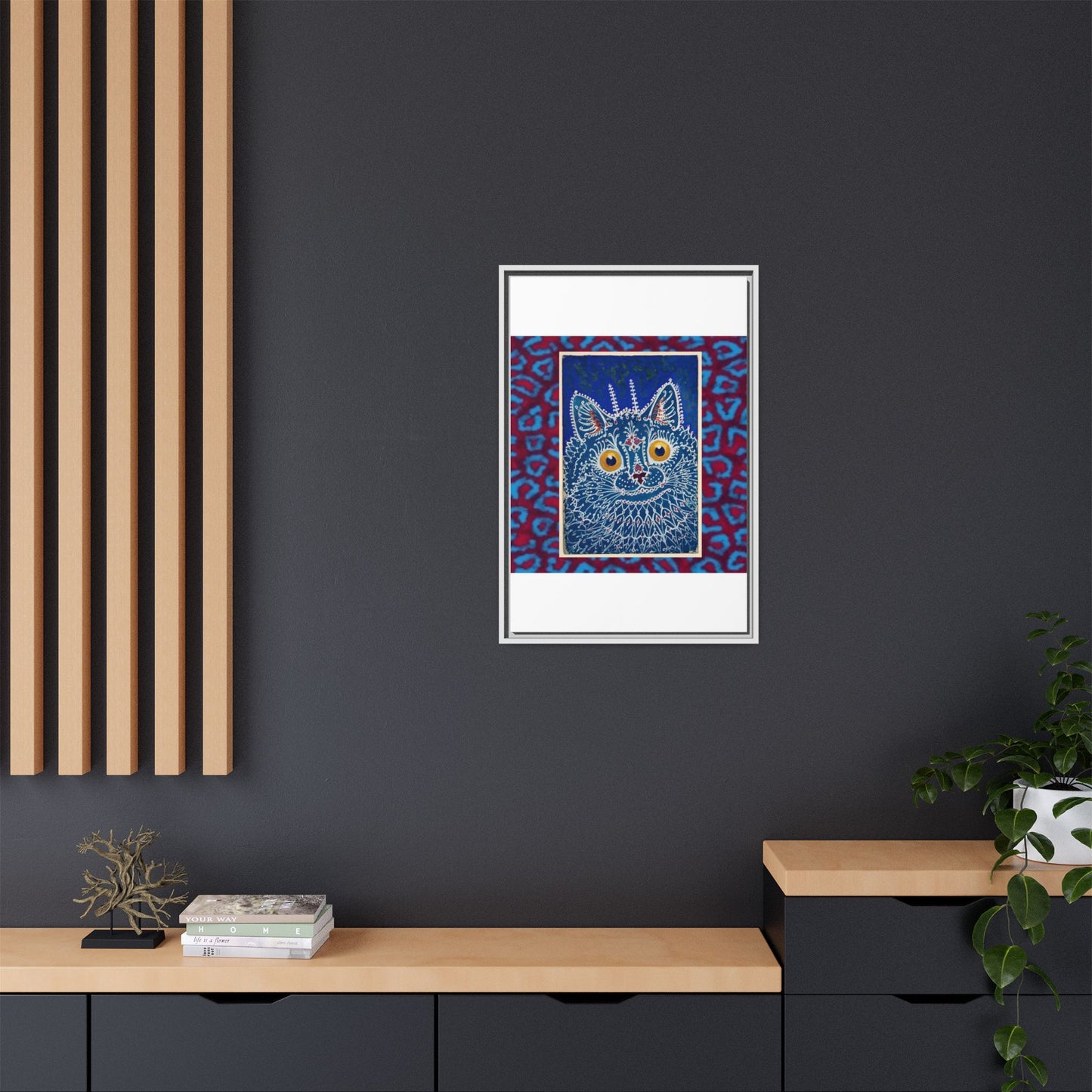 Colorful Cat Framed Matte Canvas Art - Whimsical Home Decor