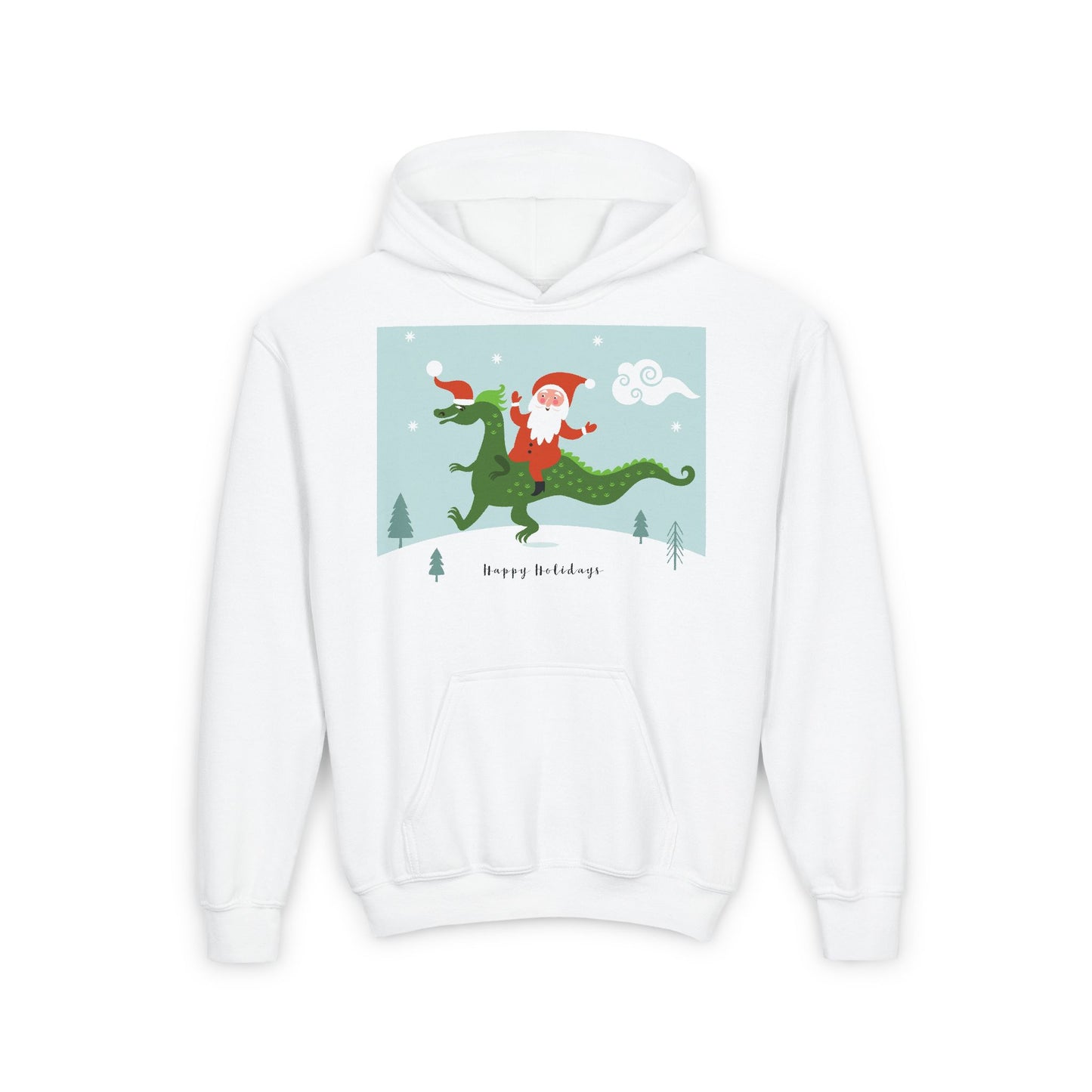 Sudadera juvenil con capucha de mezcla pesada con diseño de dinosaurio y Papá Noel