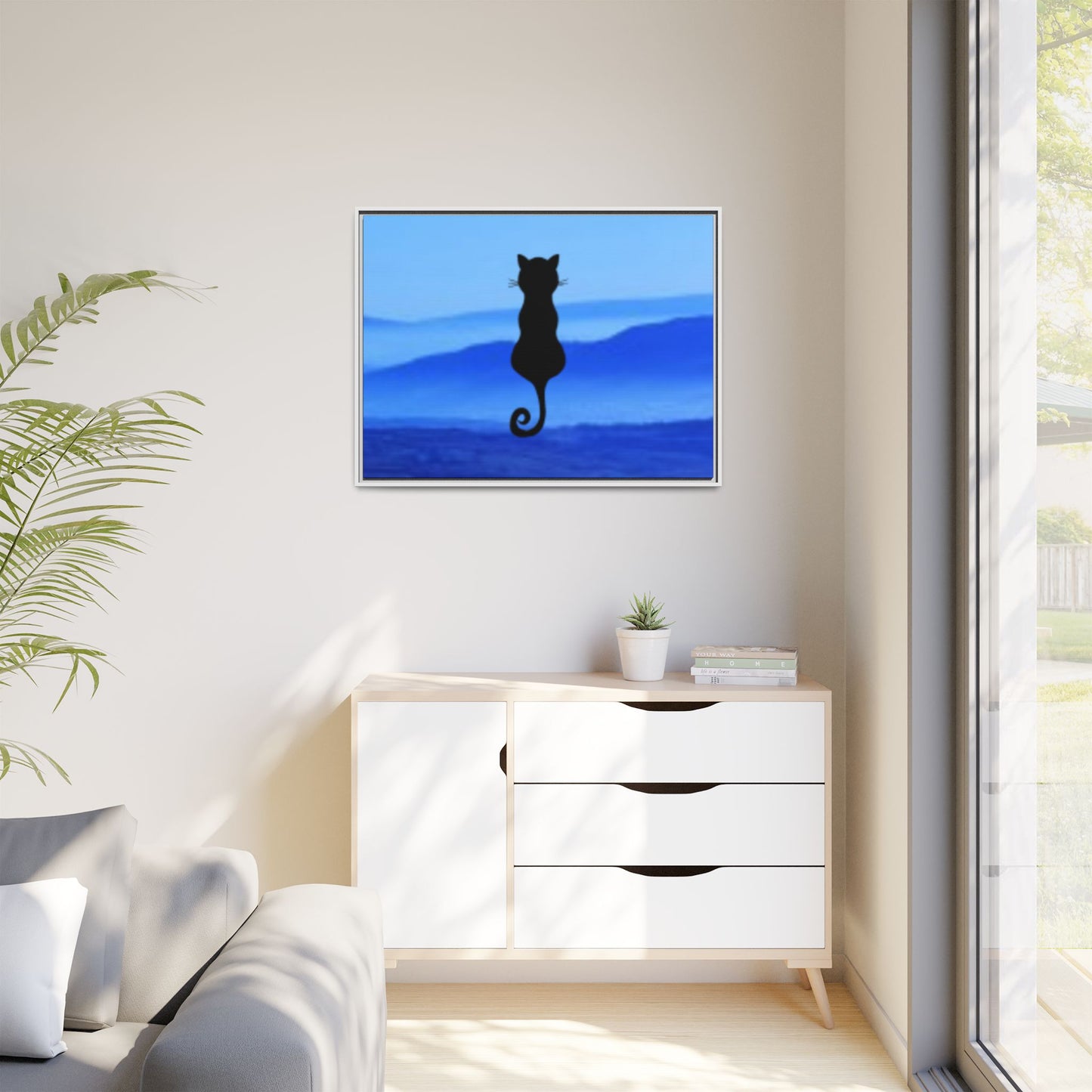 Framed Cat Silhouette Art Print, Wall Decor, Cat Lover Gift, Home Office Art, Pet Memorial