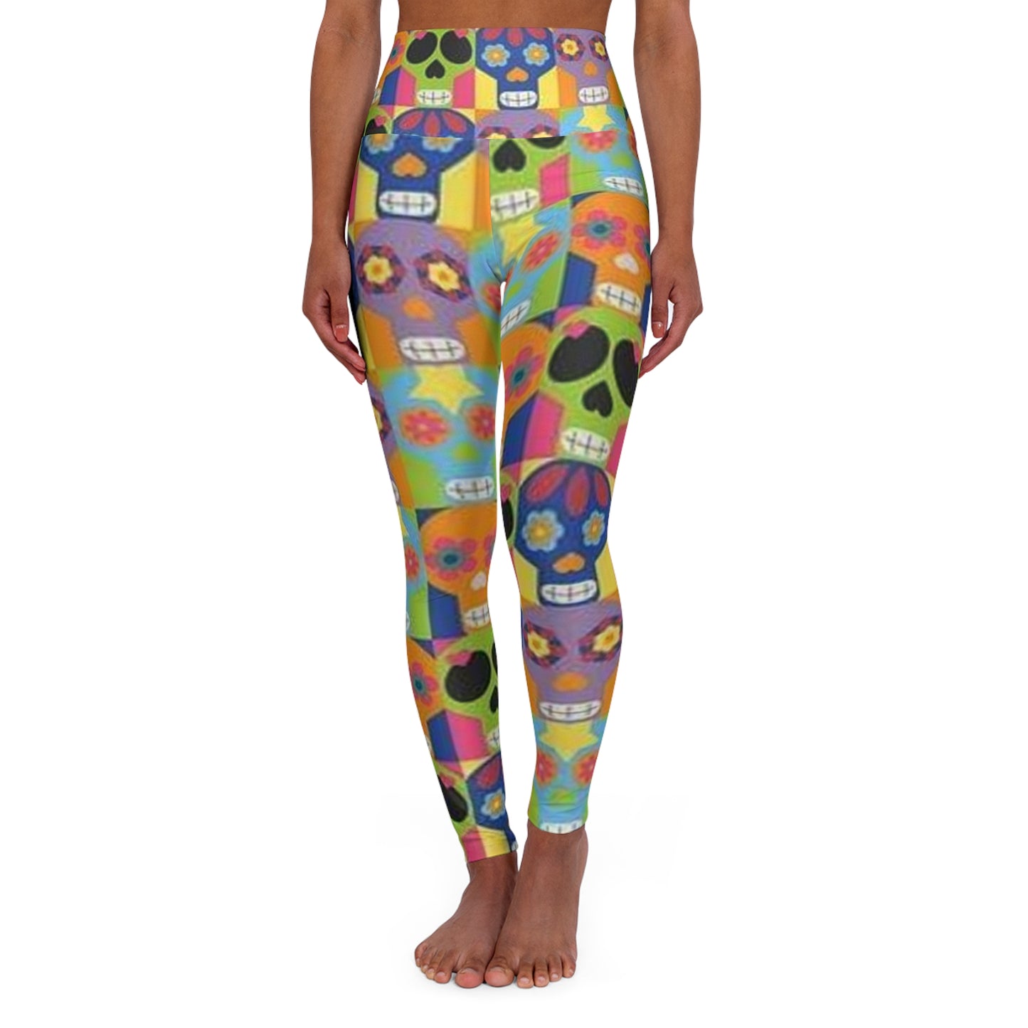 Colorful Sugar Skull High Waisted Yoga Leggings - Great for Mother's Day!