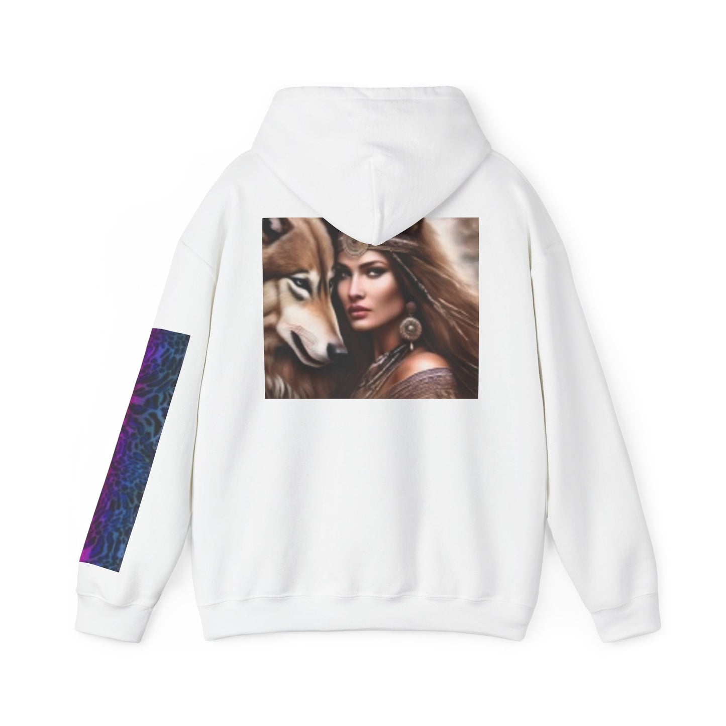 Sudadera con capucha con estampado de lobo y mujer: sudadera unisex de mezcla pesada™ para amantes de la naturaleza 