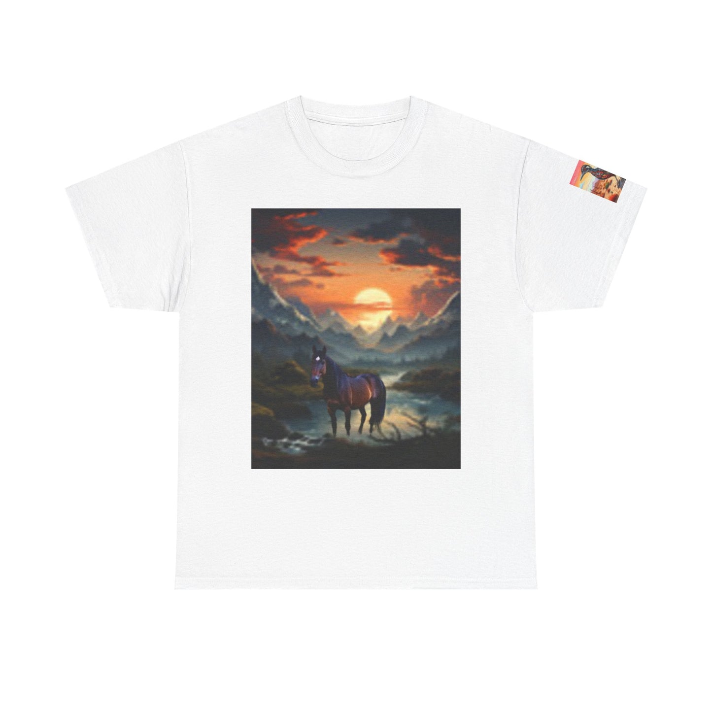 Majestic Horse Unisex Heavy Cotton Tee - Nature Sunset Design