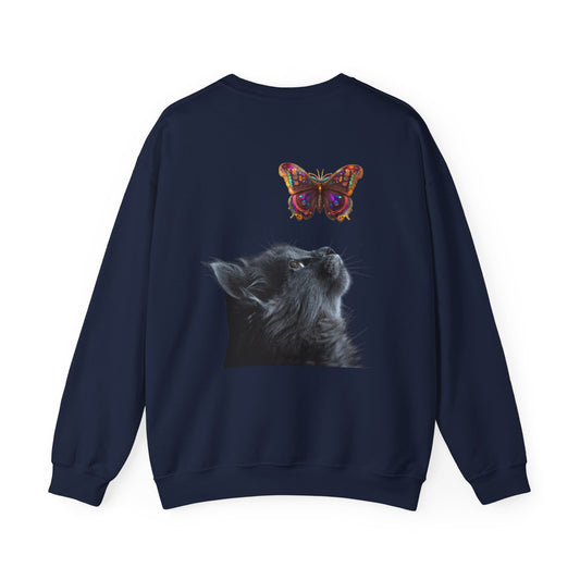 Cat and Butterfly Unisex Crewneck Sweatshirt - Cozy & Artistic Gift for Cat Lovers