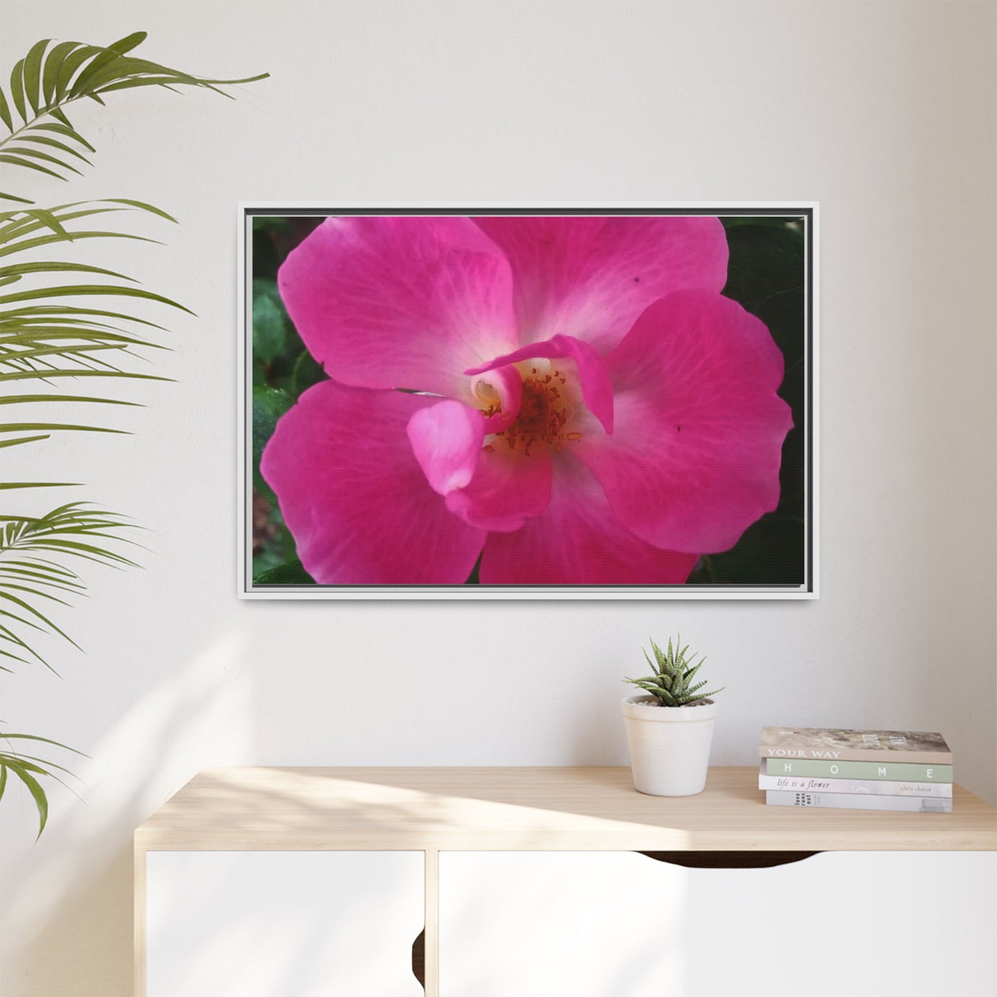 Framed Floral Canvas Art Print | Vibrant Pink Flower Decor, Wall Art for Home, Gift for Her, Mother's Day, Birthday