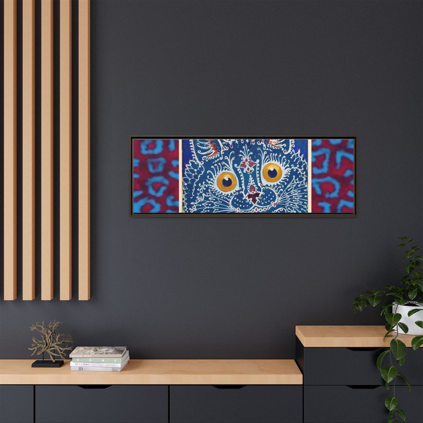 Colorful Cat Framed Matte Canvas Art - Whimsical Home Decor