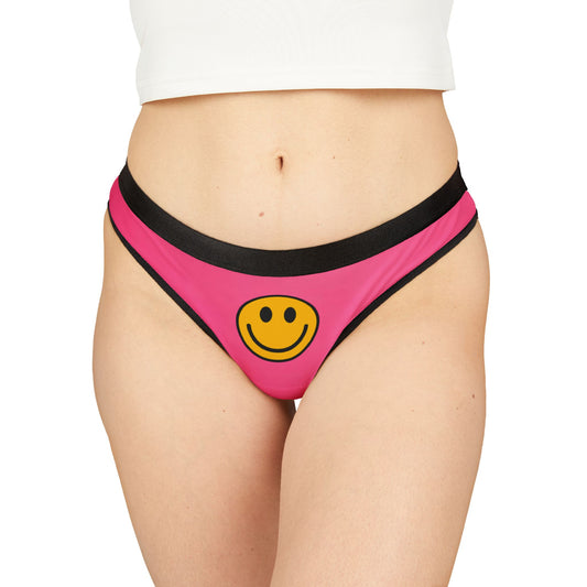 Smiley Face Women's Thongs, Happy Underwear, Cute Lingerie, Pink Cheeky Panties, Fun Gift for Her, Valentine's Day, Everyday Comfort