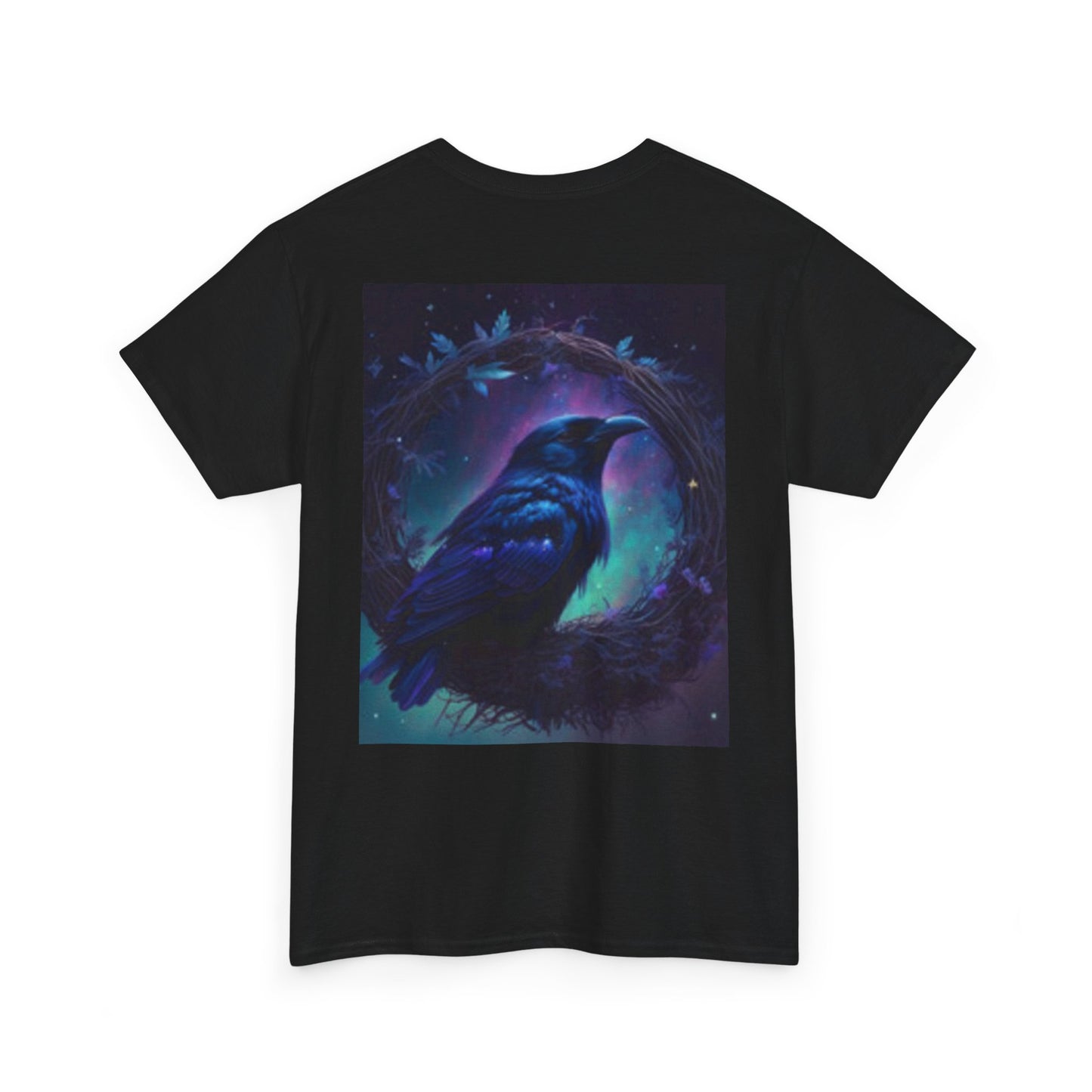 Camiseta unisex de algodón grueso con diseño de Luna Mística y Pájaro - Diseño Noche Encantada 