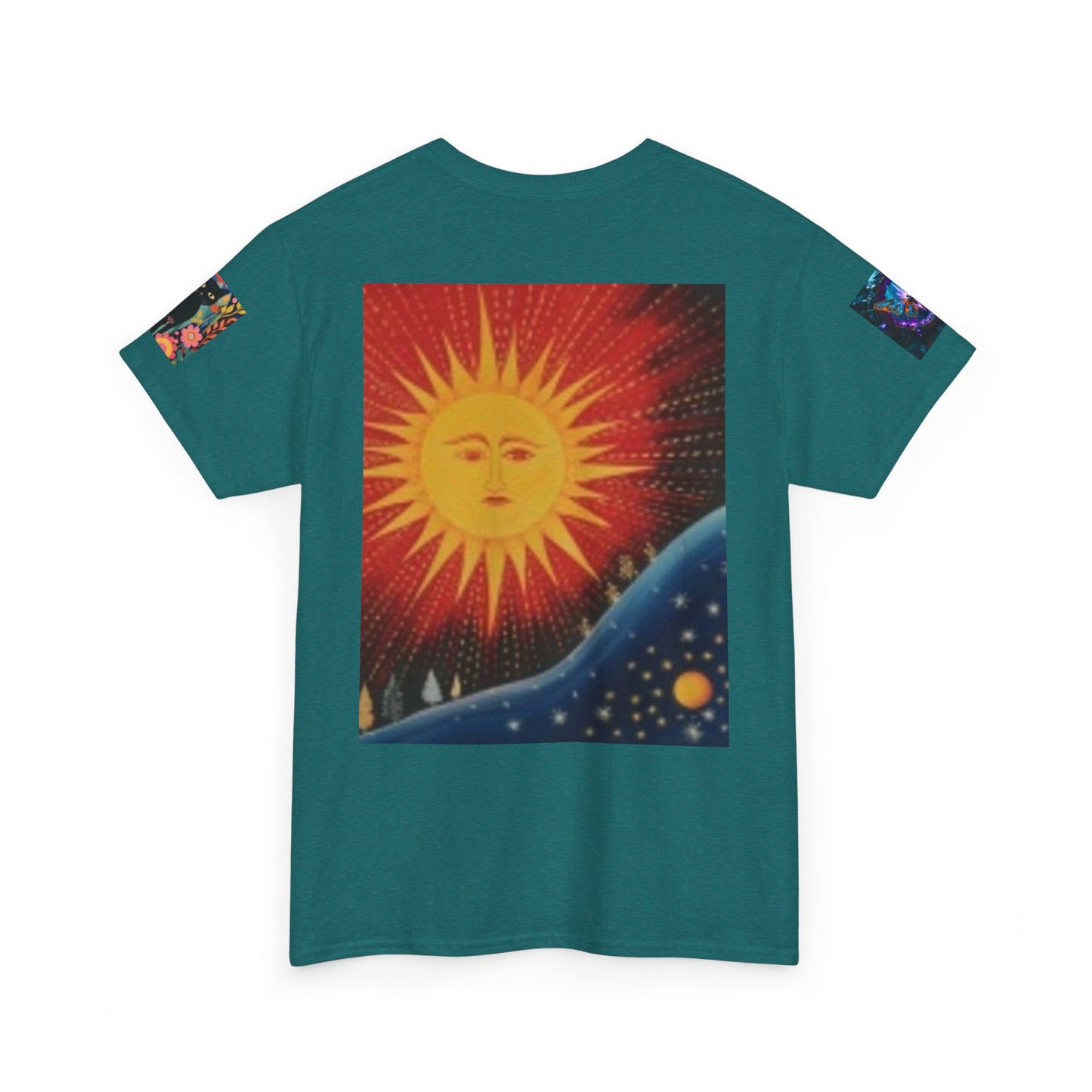 Happy Vibes Unisex Heavy Cotton T-shirt – Retro Sunshine & Map Designs