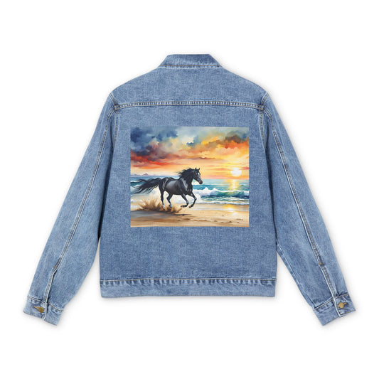 Men's Denim Jacket with Horse Sunset Design