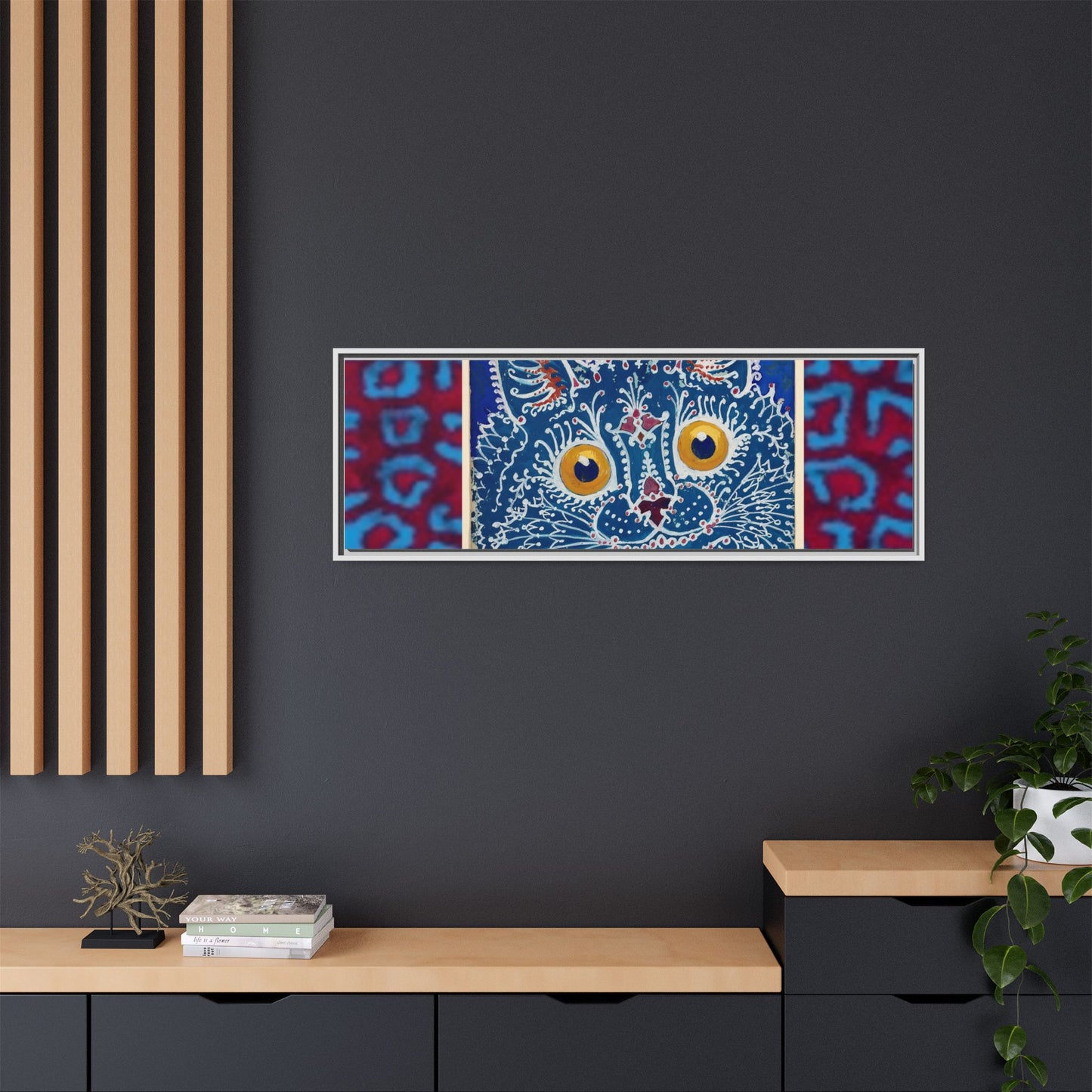 Colorful Cat Framed Matte Canvas Art - Whimsical Home Decor