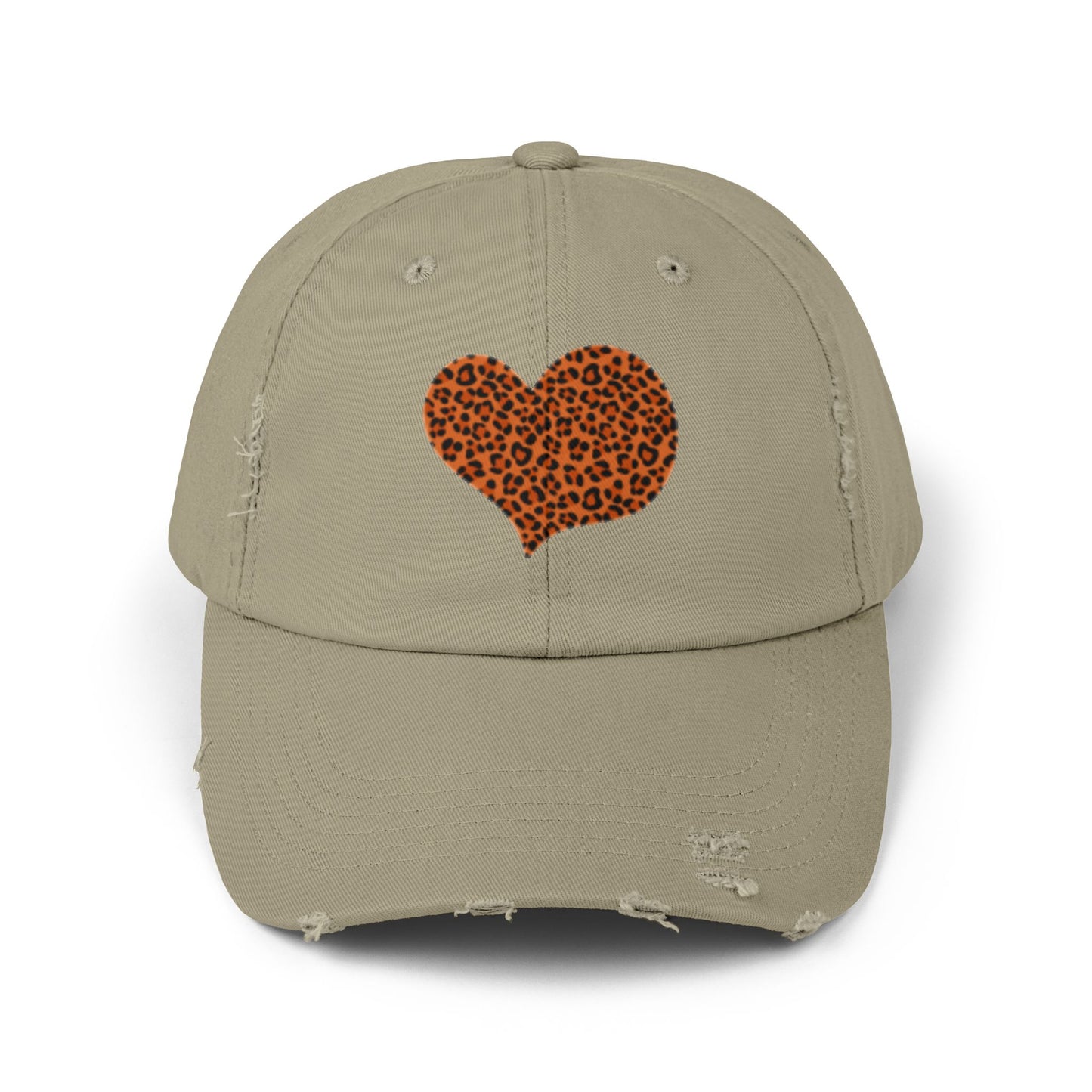 Leopard Heart Distressed Unisex Cap - Trendy Casual Headwear for Every Occasion