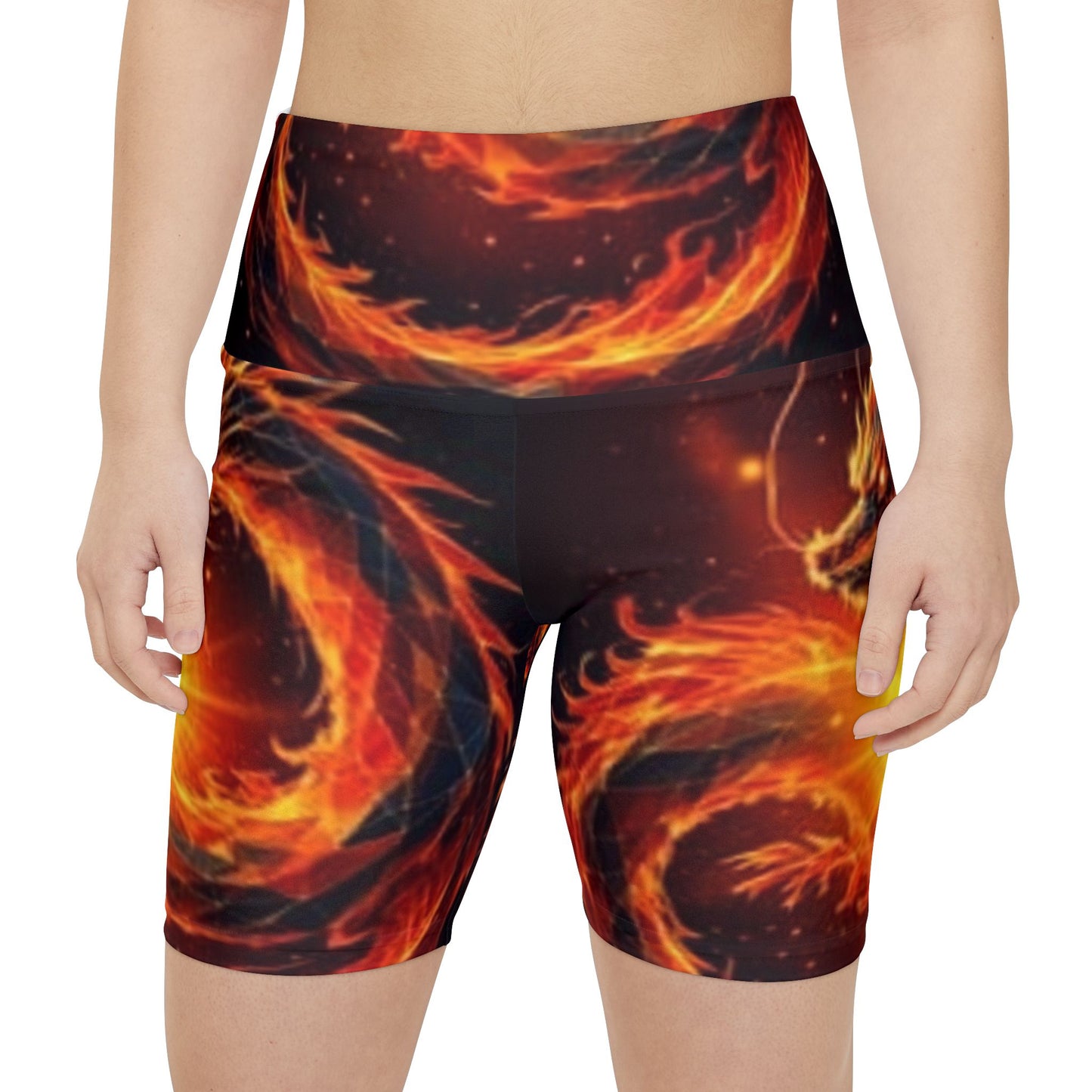 Fiery Dragon Workout Shorts for Women - Vibrant Fitness Activewear