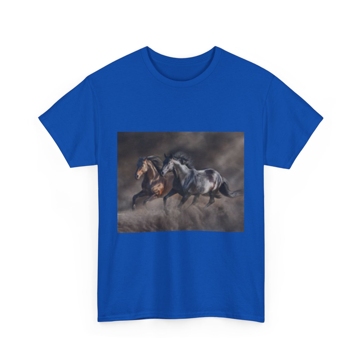 T-shirt unisexe en coton épais avec chevaux majestueux au galop – Parfait pour les amateurs d'équitation 