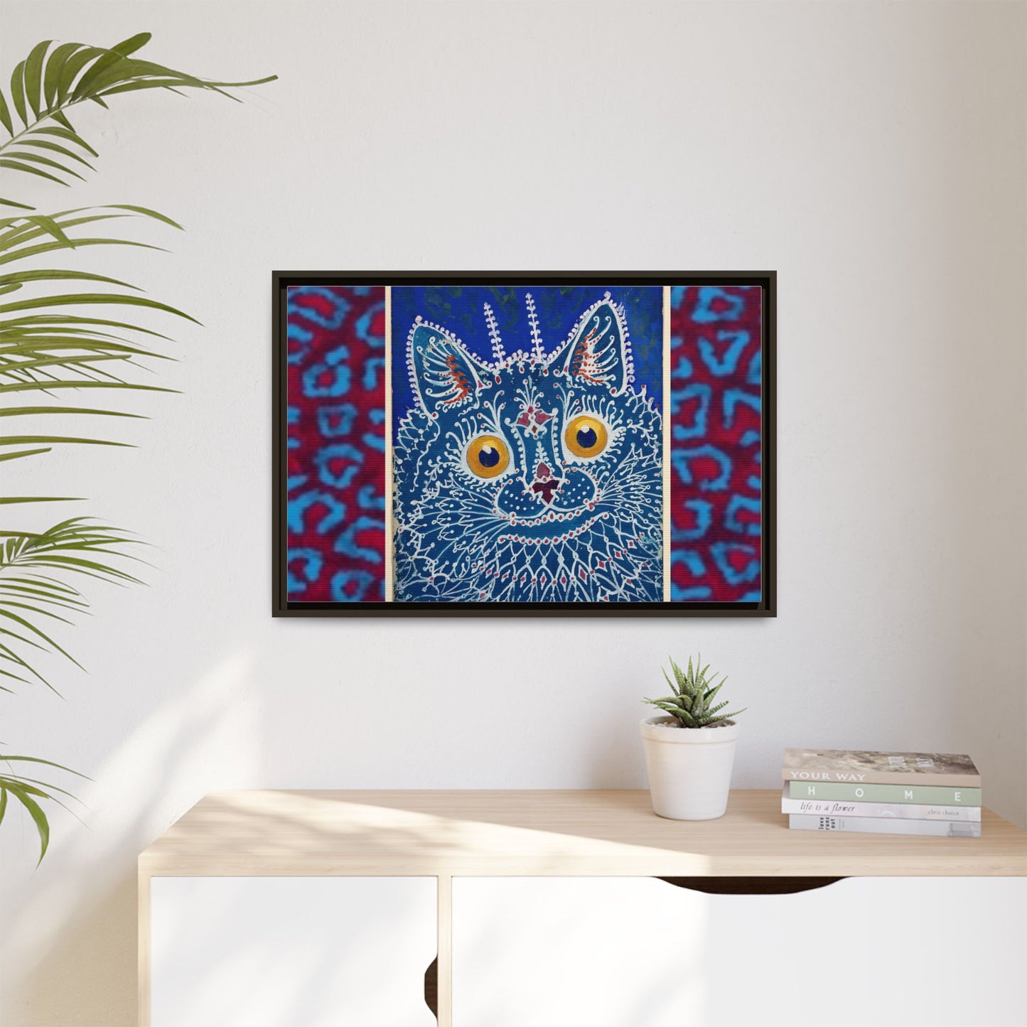 Colorful Cat Framed Matte Canvas Art - Whimsical Home Decor