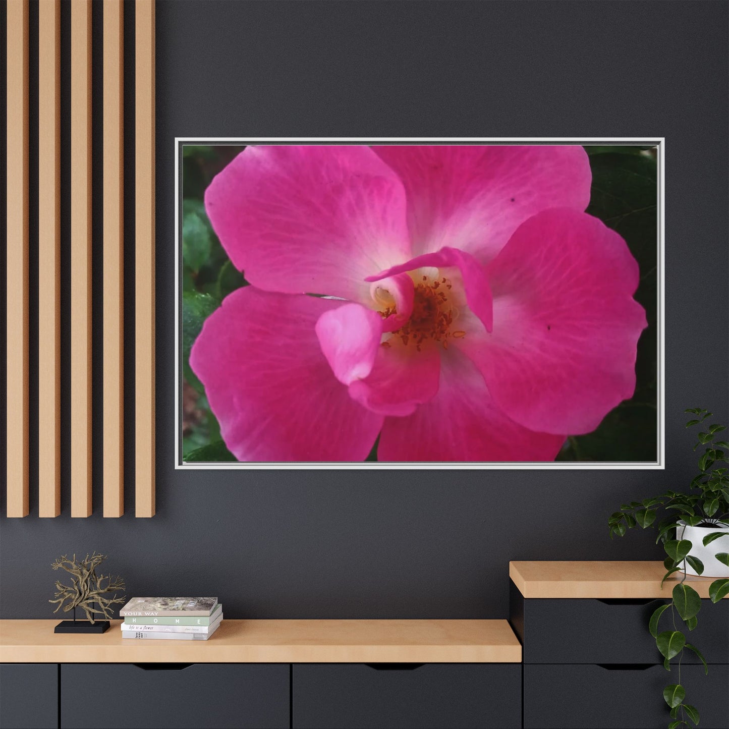 Framed Floral Canvas Art Print | Vibrant Pink Flower Decor, Wall Art for Home, Gift for Her, Mother's Day, Birthday