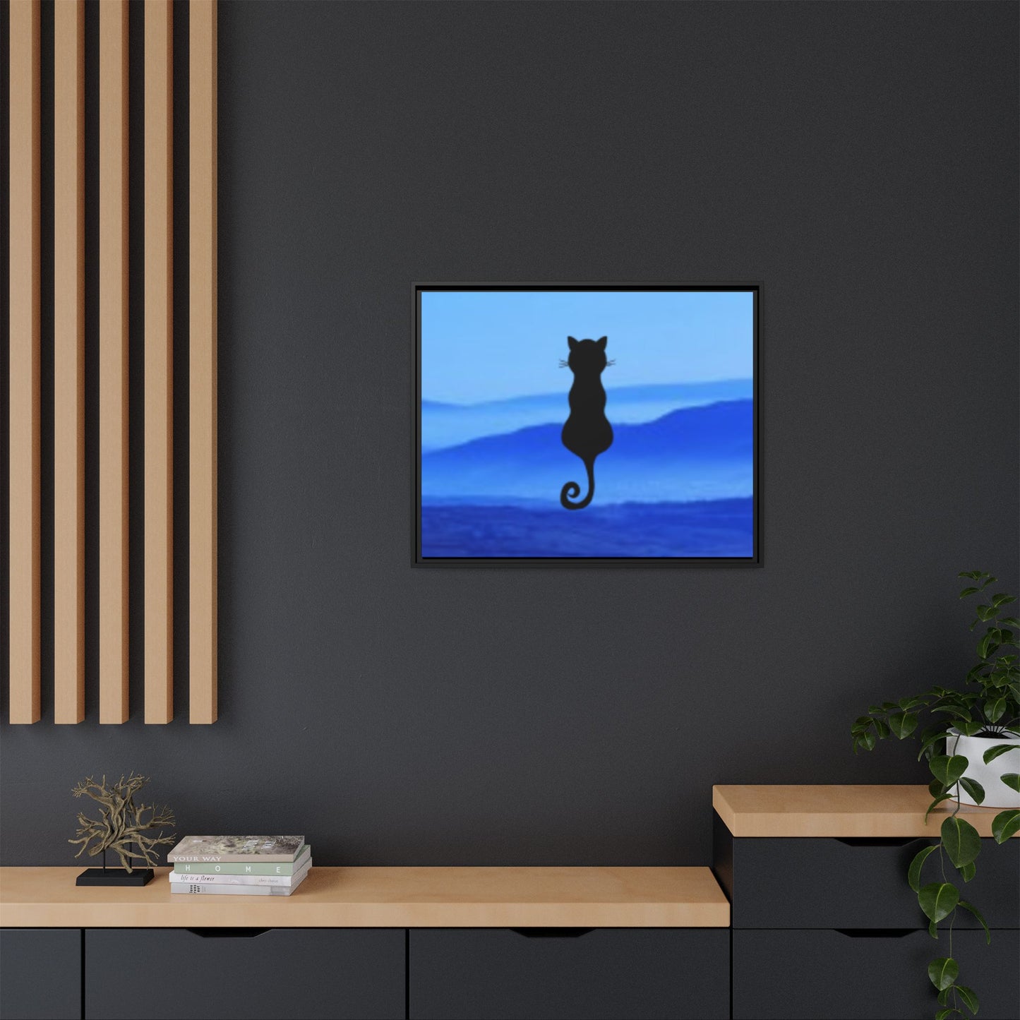 Framed Cat Silhouette Art Print, Wall Decor, Cat Lover Gift, Home Office Art, Pet Memorial