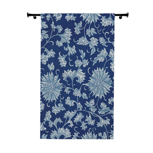 Cortinas para ventana de 127 x 213 cm (1 pieza), diseño antiguo de flores azules