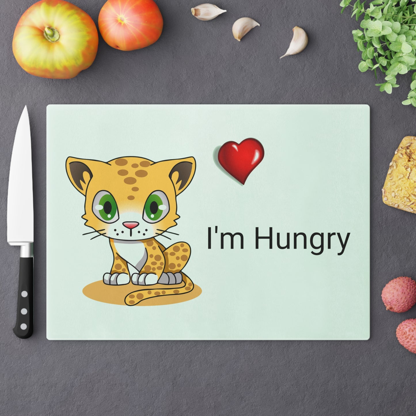 Planche à découper en verre trempé avec motif tigre et cœur