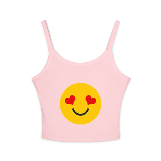Happy Heart Smiley Tank Top | Women's Spaghetti Strap Shirt, Cute Summer Top, Casual Wear, Gift for Her, Valentine's Day