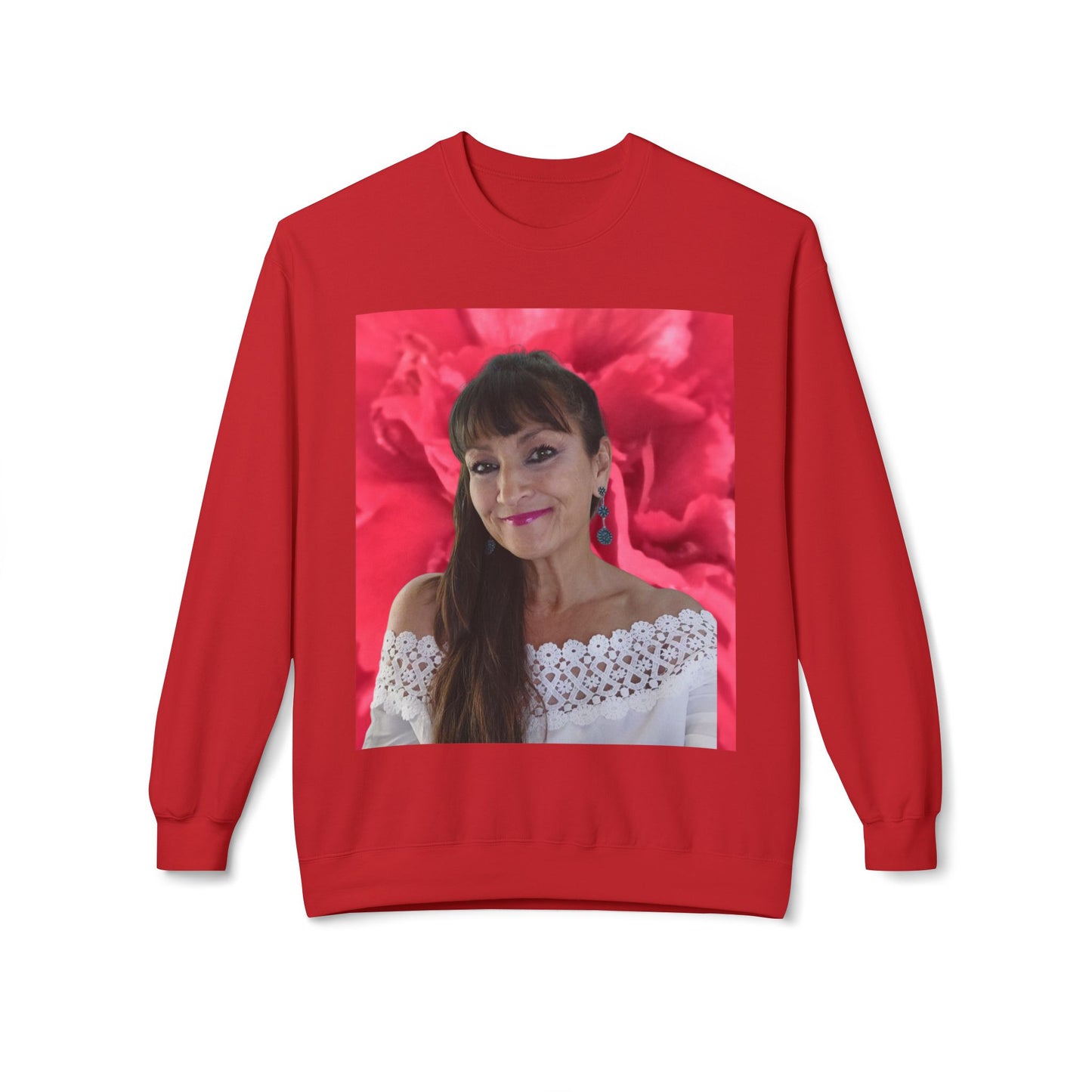 Mary Jordan with Pink Flower Heart Roses Sweatshirt | Unisex Fleece Crewneck | Perfect Gift for Birthdays, Holidays, Couples, Family, Friends