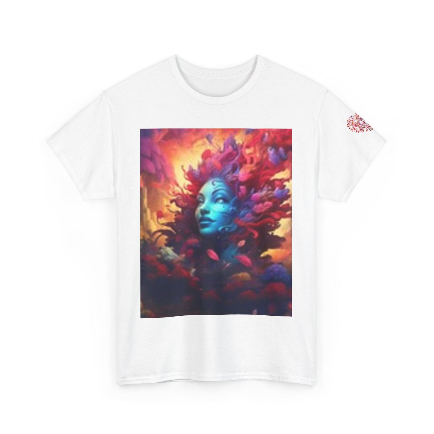 Camiseta unisex de algodón grueso con estampado artístico colorido - Diseño abstracto vibrante 