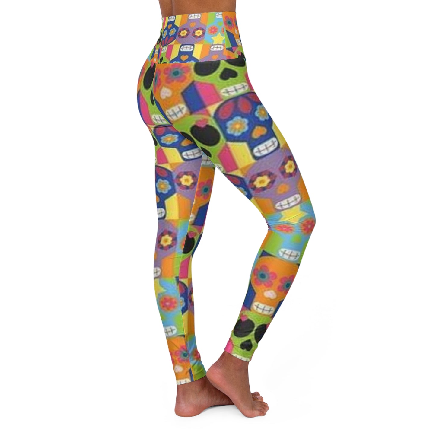 Colorful Sugar Skull High Waisted Yoga Leggings - Great for Mother's Day!