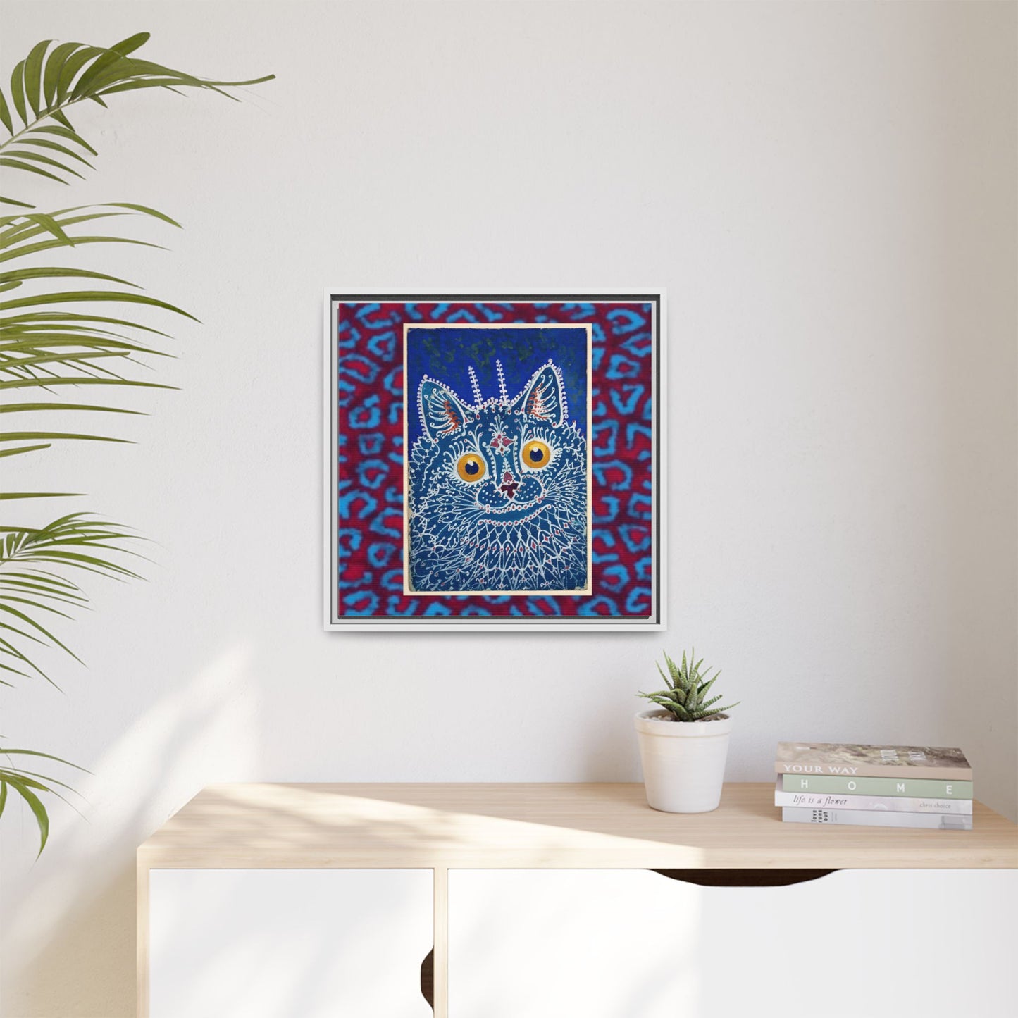 Colorful Cat Framed Matte Canvas Art - Whimsical Home Decor