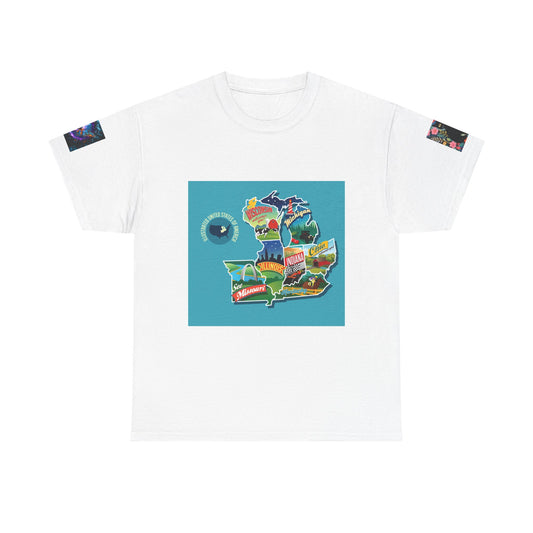 Happy Vibes Unisex Heavy Cotton T-shirt – Retro Sunshine & Map Designs