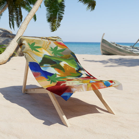 Beach Towel Multi-Color Marijuana Leaf