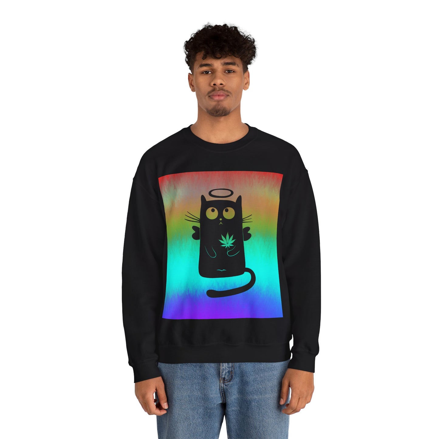 Black Cat Angel Unisex Heavy Blend Crewneck Sweatshirt