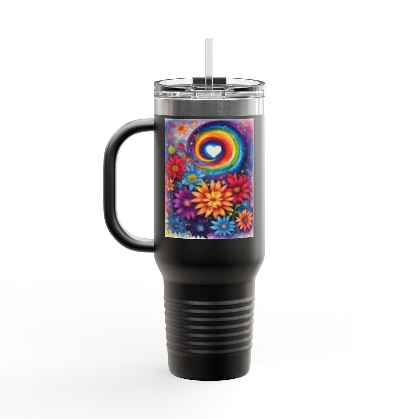 Colorful Floral Insulated Travel Mug - 40oz Rainbow Design