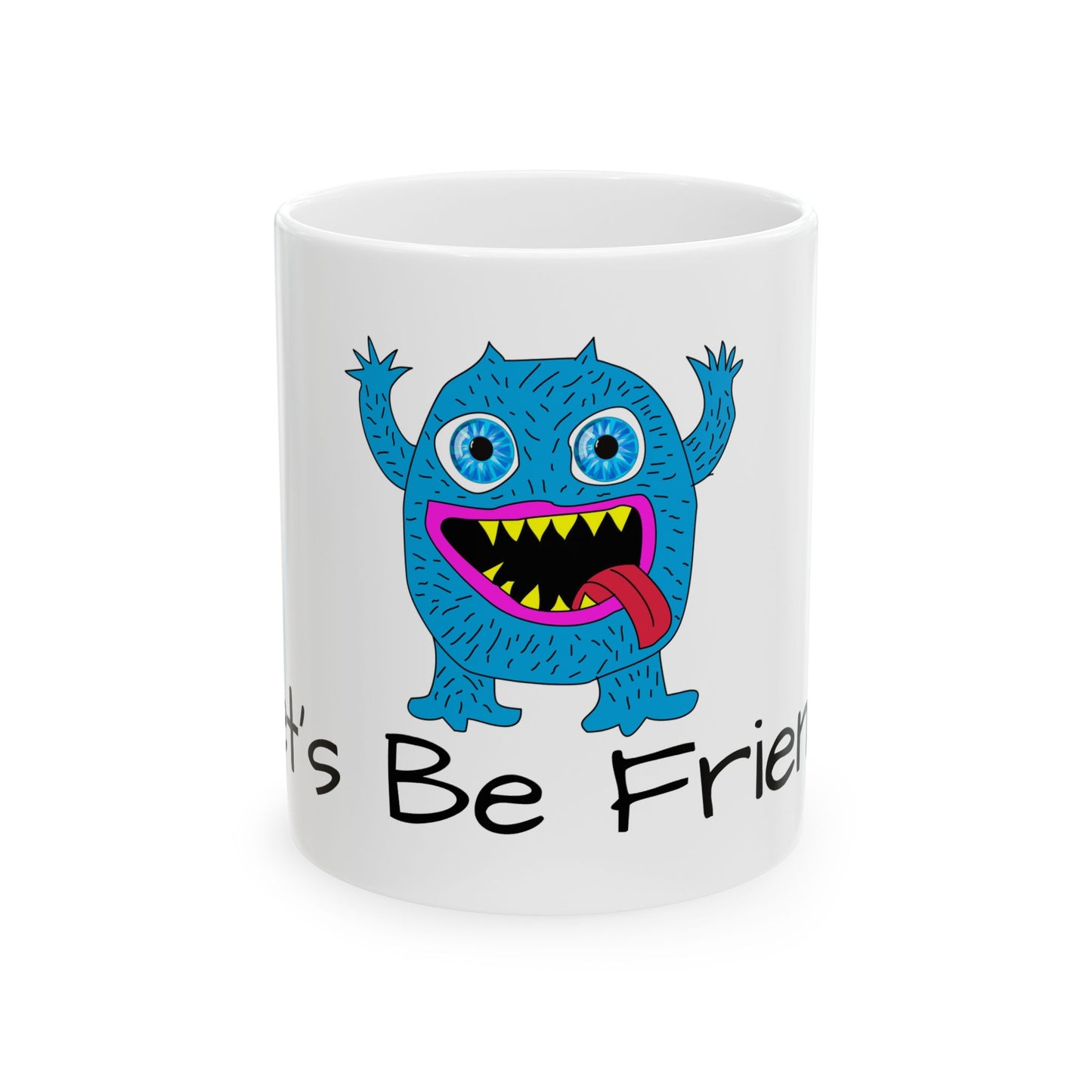 Blue Monster Red Tongue Ceramic Mug, (11oz, 15oz) Let's Be Friends