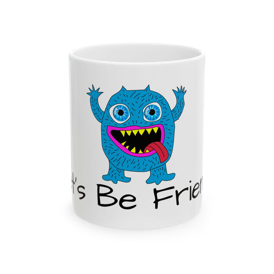 Blue Monster Red Tongue Ceramic Mug, (11oz, 15oz) Let's Be Friends